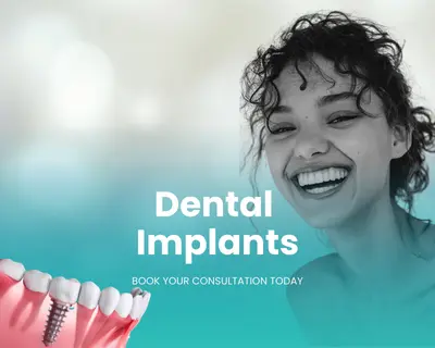 Smiling female patient after successful dental implants treatment.
