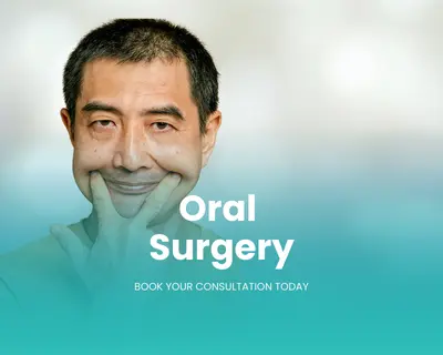 Male patient demonstrating his healed smile following oral surgery.